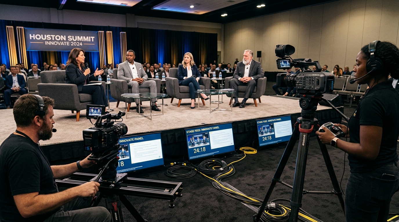 Multi-camera conference video production setup in Houston