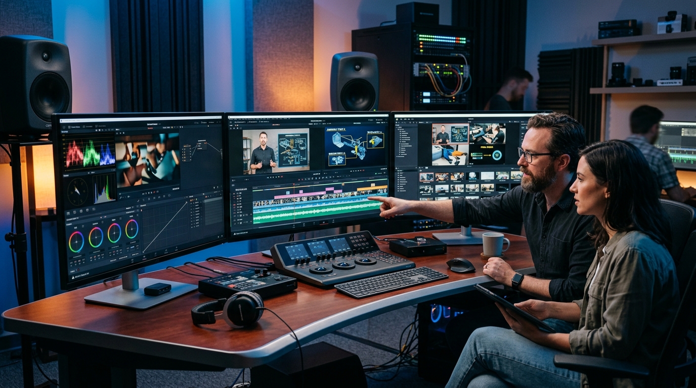 Technical video post-production editing suite in Houston