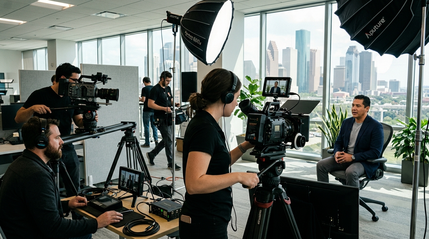 Multi-camera interview video shoot in Houston office