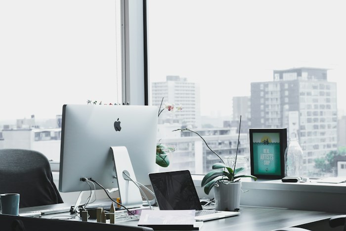Office workspace filmed for a corporate profile video