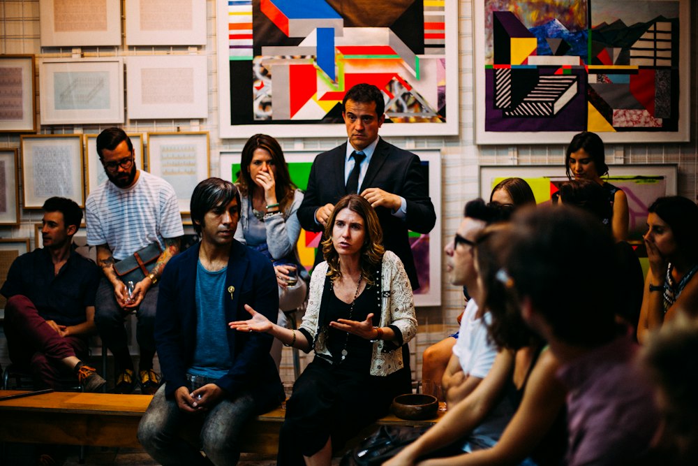 Business team watching a corporate profile video presentation