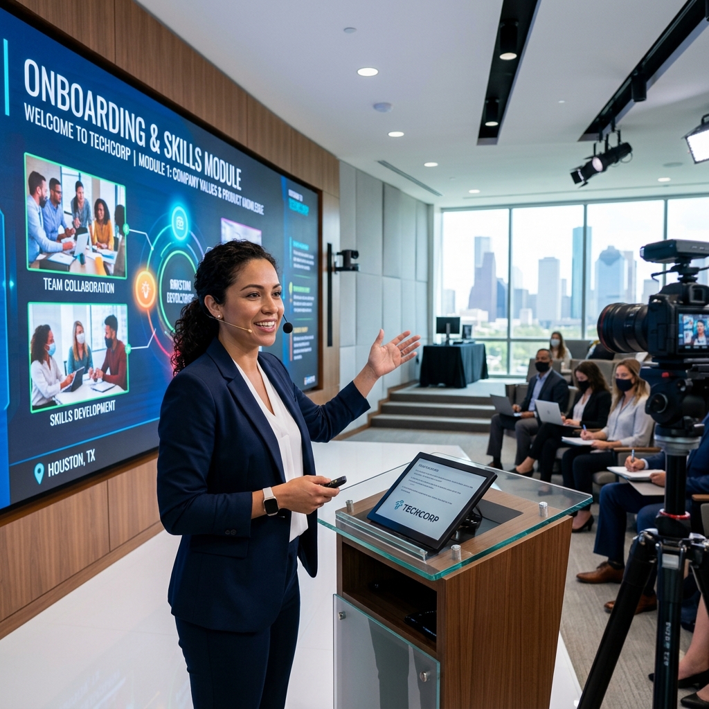 Corporate onboarding video instruction